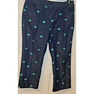 Lilly Pulitzer Vintage 90s Bee Embroidered Cropped Chambray Navy Blue Pants Sz 8